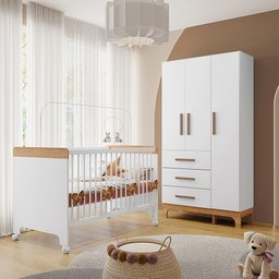 Kit Quarto Infantil Guarda-roupas e Berço Doçura Branco/savana - 1