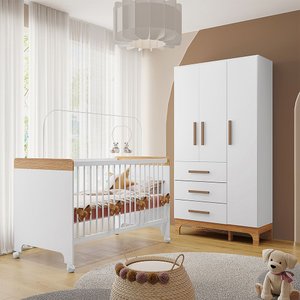 Kit Quarto Infantil Guarda-roupas e Berço Doçura Branco/savana