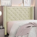 Ver imagem 4 de Cabeceira Vivian Estofada para Cama Queen 1,60 Veludo Bege Bz Home Decor