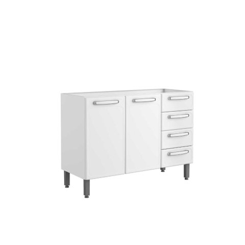 Balcão de Cozinha em Aço Reforçado com 2 Portas 4 Gavetas Branco Bertolini Evidence sem Tampo