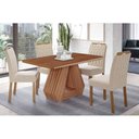 Ver imagem 1 de Conjunto: Mesa de Cozinha Ágata Tampo Madeirado 130x80cm e 4 Cadeiras Paola Cinamomo/off White -