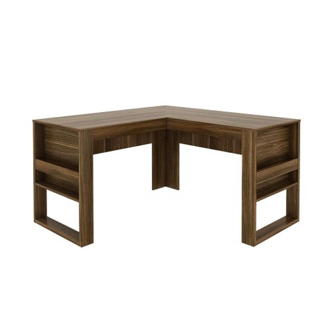 Mesa para Escritório 136cm em L com Detalhe Ripado Me4145 Nogal Tecnomobili