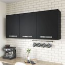 Ver imagem 2 de Armário Aéreo de Cozinha 120 Cm 3 Portas com Divisória Prateleira Multiuso Preto