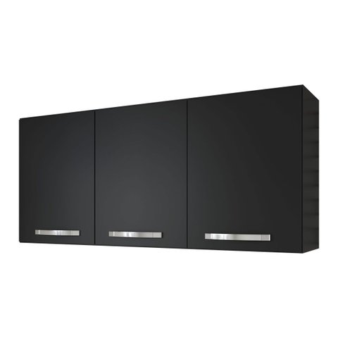 Armário Aéreo de Cozinha 120 Cm 3 Portas com Divisória Prateleira Multiuso Preto