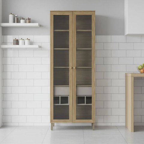 Cristaleira de Cozinha 2 Portas de Vidro 80cm com Pés Botanic Kappesberg
