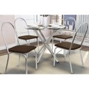 Ver imagem 1 de Sala de Jantar Completa Volga c/ Tampo Vidro 95cm + 4 Cadeiras Noruega Cromado/Courano Marrom -