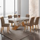 Ver imagem 1 de Mesa de Jantar Yasmin 180cm Tampo com Vidro 6 Cadeiras Carol Veludo Capuccino/nat/off/serig. Off