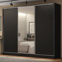 Ver imagem 1 de Guarda-Roupa Casal 100% MDF Madesa Royale 3 Portas de Correr com Espelho Preto Cor:Preto