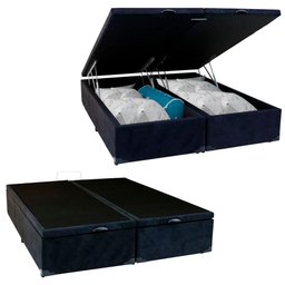 Cama Box Baú Queen Bipartido Suede Sereneprime Preto 158x198x44 - 1