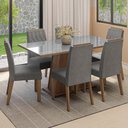 Ver imagem 1 de Conjunto Sala de Jantar Tampo de Vidro 6 Cadeiras Rustic/Cinza/Silver Peônia Madesa