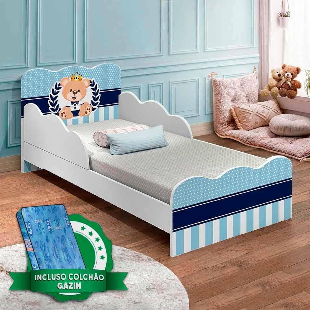 Cama Infantil Com Proteção Lateral Urso Azul Com Colchão | MadeiraMadeira