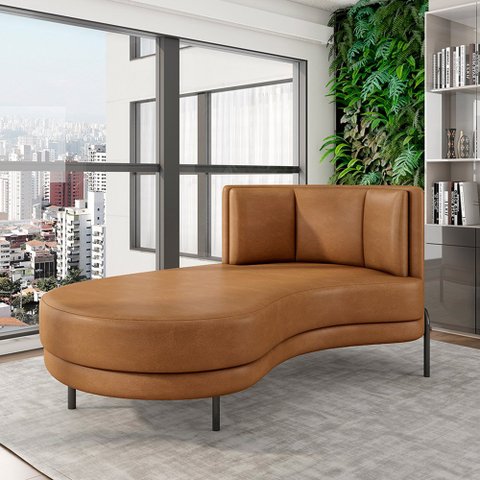 Sofá Chaise Lado Esquerdo Downey Sala de Estar Pu Whisky G15 - Gran Belo