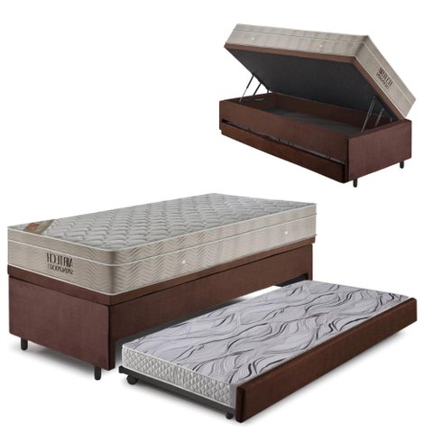 Bicama Box Baú 88x188 Suede Marrom com Colchão Airtech Ortobom