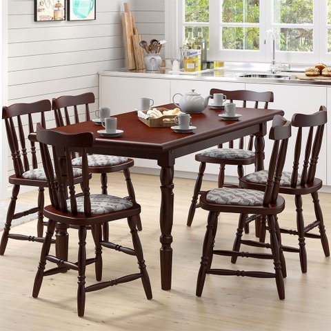 Mesa de Jantar 102ea com 06 Cadeiras 155ea Castanho Acetinado Piratini
