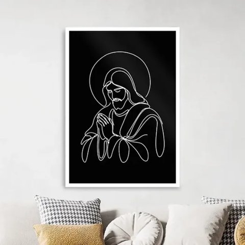 Quadro Jesus Moderno - One Line 24x18cm:moldura Branca