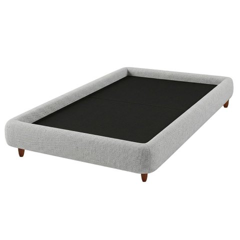 Cama Solteiro Pés Madeira 105cm Emma Linho Cinza Claro - Nexta Casa