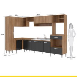 Cozinha de Canto Modulada Inova 292/120Cm Balcão Pia Cooktop Armário MDP Carvalho Grafite - ClickLar - 4