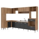 Ver imagem 2 de Cozinha de Canto Modulada Inova 292/120Cm Balcão Pia Cooktop Armário MDP Carvalho Grafite - ClickLar