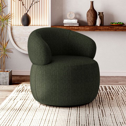 Poltrona Eloah Verde Selva Linho Turco Italiano Base Giratória Design Atemporal Premium Sala