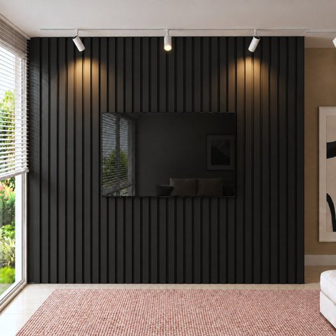 Painel para TV até 115 Polegadas Ripado MDF 270CMX300CM Preto