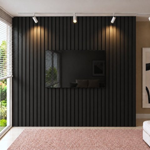Painel para TV até 115 Polegadas Ripado MDF 270CMX300CM Preto