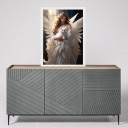 Quadro Decorativo Anjo com Gato 24x18cm - com Vidro:moldura Branca - 2