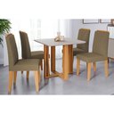 Ver imagem 1 de Conjunto: Mesa Sala Jantar Flora Tampo Madeirado C/ Vidro 95x95cm e 4 Cadeiras Nicole Nature/suede