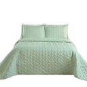 Ver imagem 1 de Kit Cobre Leito Colcha Tendência King 3 Peças Micropercal 200 Fios Bordado Premium - Verde