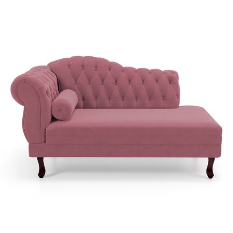 Divã Recamier Lavínia Clássico 120cm Capitonê com Pés de Madeira Suede Rosa - Desk Design