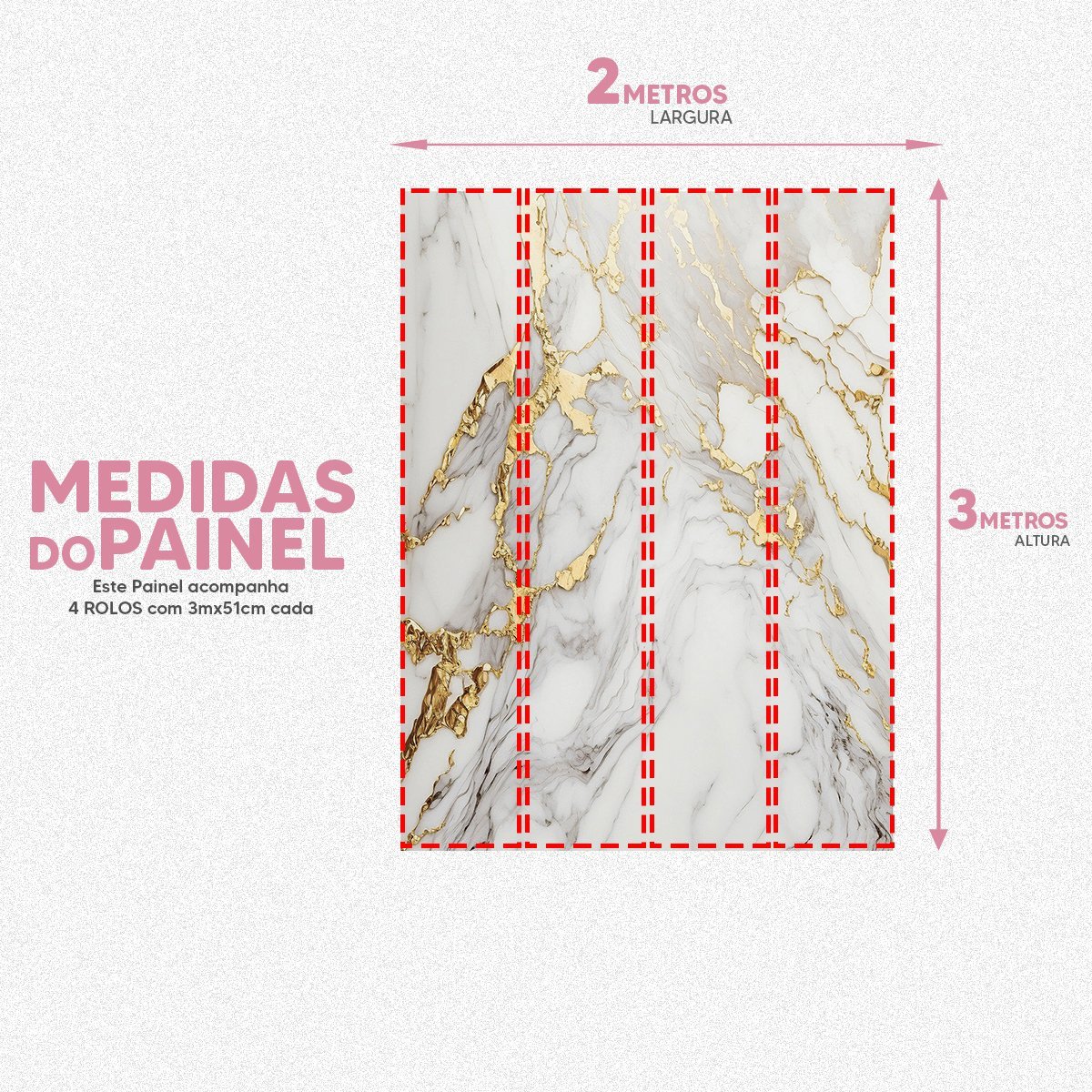 Papel de Parede Painel 3D Mármore Branco com Ouro 2M Auto Colante Lavável Revestimento Brilhoso - 5