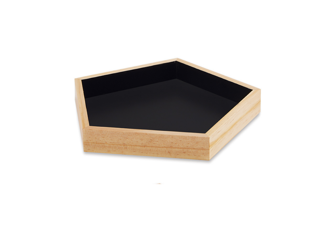 Ver imagem 1 de BANDEJA DECORATIVA GEOMÉTRICA PENTAGONO EM MADEIRA PRETA