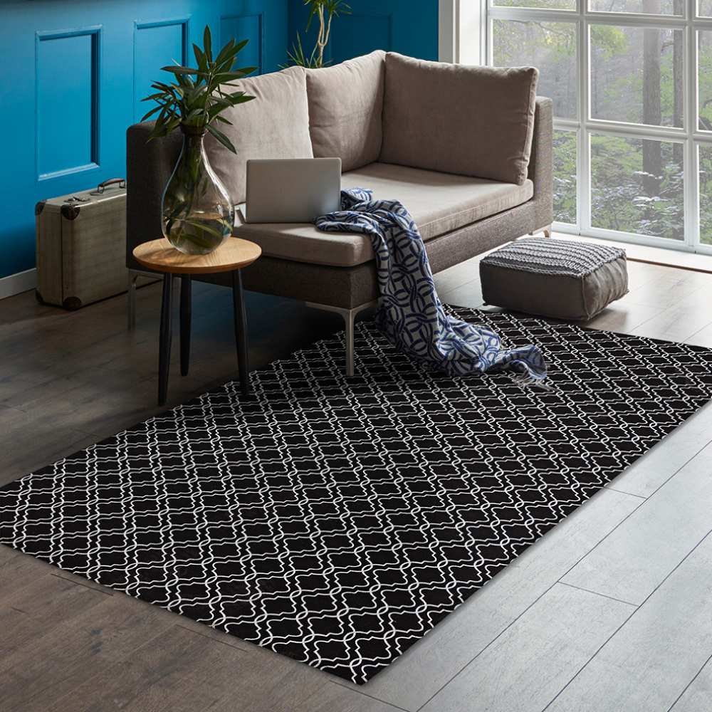 Tapete Sala Quarto Jacquard Casablanca 1,32x3,00 Metros Preto Casa Dona - 2