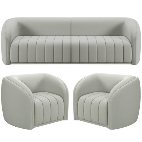 Kit Sofá 5 Lugares para Sala 332cm com 02 Poltronas Lazio M03 Veludo Creme - Lyam Decor
