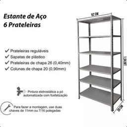 Estante de Aço 194x92x30 6 Prateleiras até 30kg Chapa 26 - 7