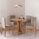 Ver imagem 2 de Conjunto Mesa Jantar Redonda 90cm 4 Cadeiras Madeira Estofadas Arezzo Amêndoa Cbmjra90