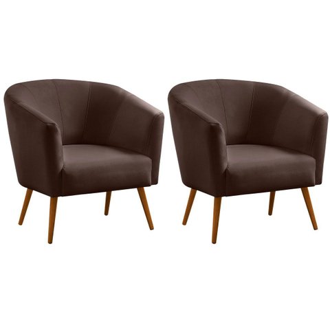 Kit 2 Poltronas para Sala e Escritório Pé Palito Belize Veludo Marrom