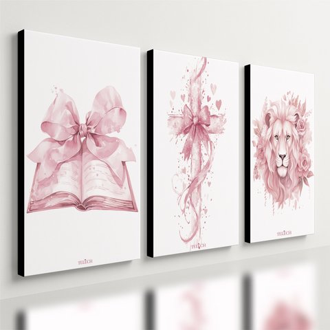 Kit 3 Quadro Decorativo Cristã Menina Rosa Gospel Cruz Qualidade Premium 40x28cm