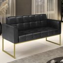 Ver imagem 2 de Sofá Namoradeira Base Industrial Dourado Ana Sintético Pu Preto - Ibiza