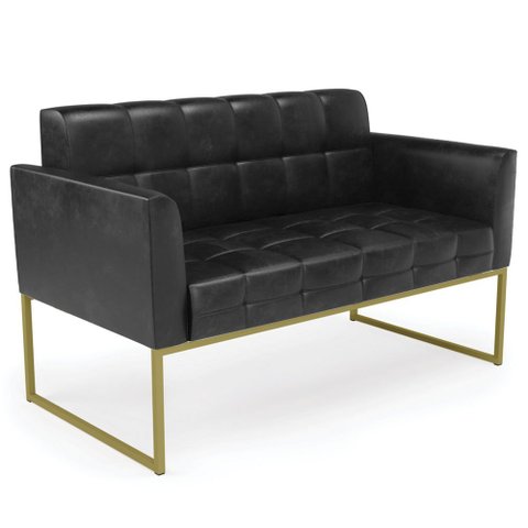 Sofá Namoradeira Base Industrial Dourado Ana Sintético Pu Preto - Ibiza