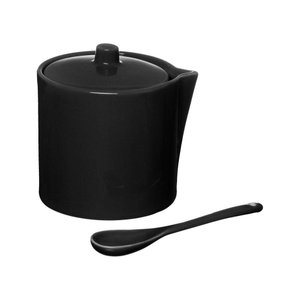 Açucareiro Porcelana com Tampa Colher 300ml Preto Hauskraft