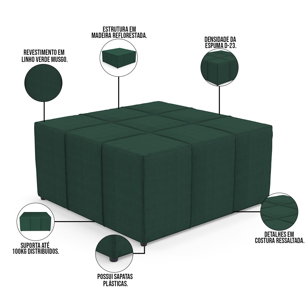 Kit 02 Puffs Decorativos Para Sala de Estar Quadrado Milano 90x90 W01 ...