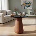 Ver imagem 1 de Mesa de Canto Cone Redondo Vidro Madeira 70cm Preto