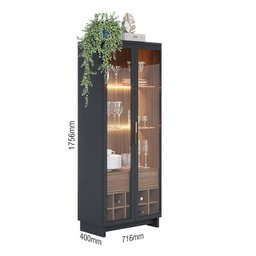 Cristaleira Guanabara 2 Portas de Vidro com Adega Preto/Noce Milano - PR Móveis - 4