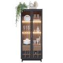 Ver imagem 1 de Cristaleira Guanabara 2 Portas de Vidro com Adega Preto/Noce Milano - PR Móveis