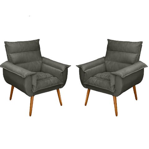 Kit 2 Poltronas Decorativas Cuba Suede Cinza MV Estofados