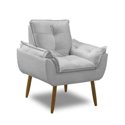 Poltrona para Sala Decorativa Opala Pés Madeira Suede Cinza Claro Império Decor - 1