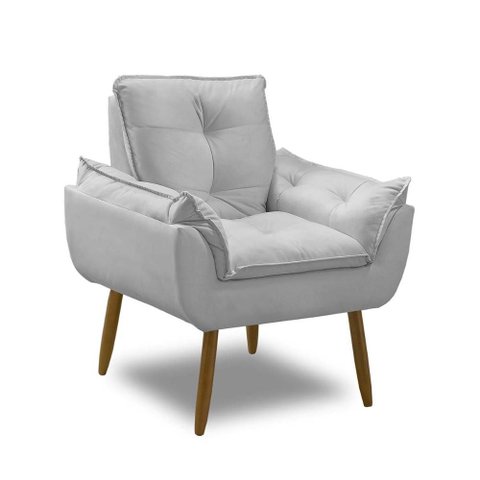 Poltrona para Sala Decorativa Opala Pés Madeira Suede Cinza Claro Império Decor
