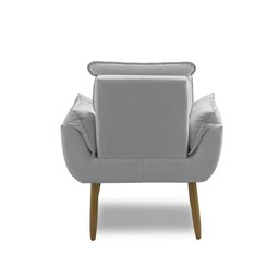 Poltrona para Sala Decorativa Opala Pés Madeira Suede Cinza Claro Império Decor - 5
