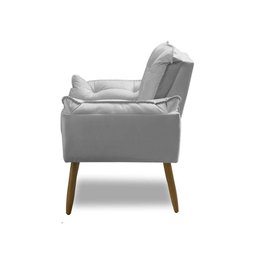 Poltrona para Sala Decorativa Opala Pés Madeira Suede Cinza Claro Império Decor - 4