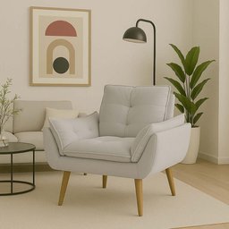 Poltrona para Sala Decorativa Opala Pés Madeira Suede Cinza Claro Império Decor - 2